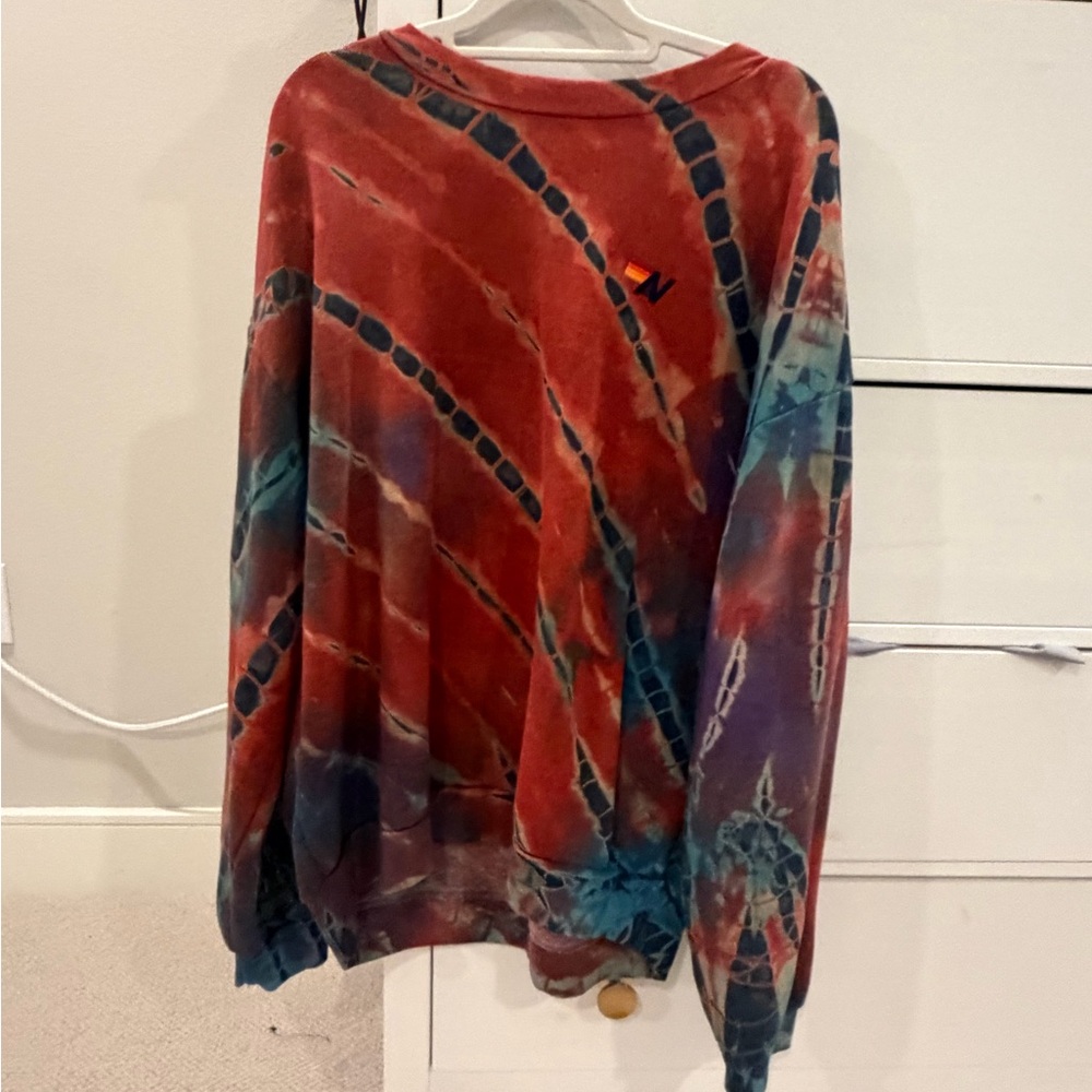 Aviator Nation Tie Dye Crewneck Sweatshirt | Oversized Fit | Red / Blue | Sz: M